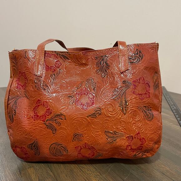 Truchi  Embossed Leather Tote Bag Floral Tooled Shoulder Purse - Picture 1 of 13